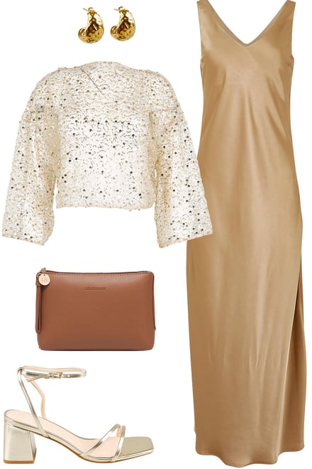 Gold Sequin Top With Latte Dress