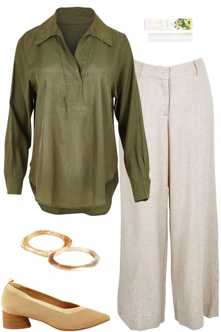 Olive Easy Wear Shirt & Sand Pants