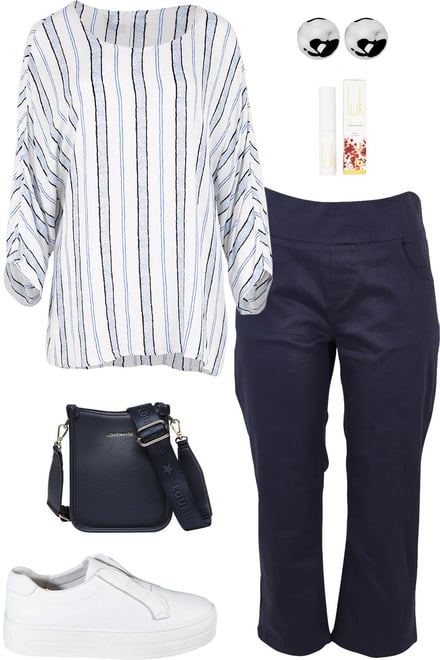 Blue White Top With Navy Pants