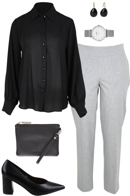 Black Georgette Shirt With Grey Pants