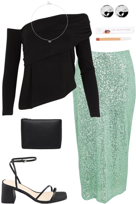 Black Lucy Top With Mint Sequins