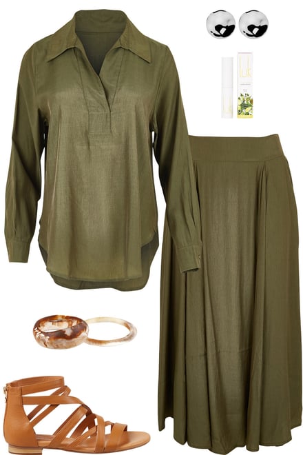 Khaki Easy Wear Shirt & Skirt Set