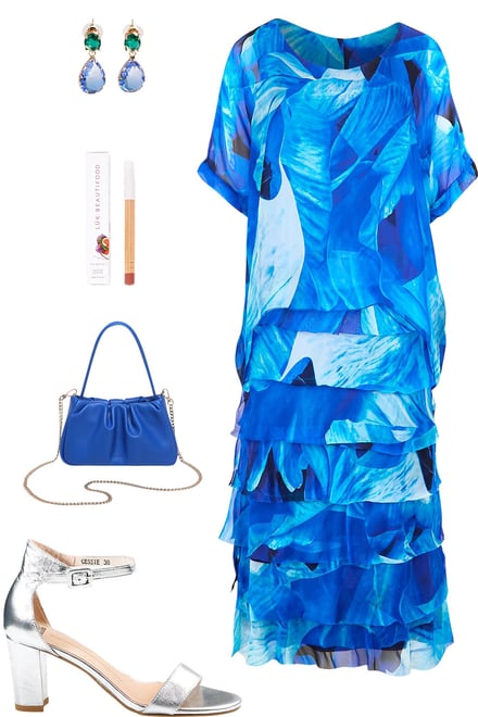Cobalt Dress With Blues & Silver