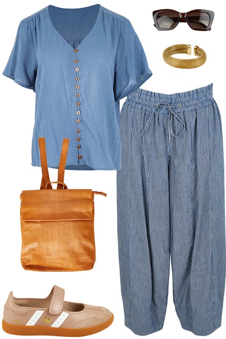 Denim Blue Blouse & Blue Stripe Pants