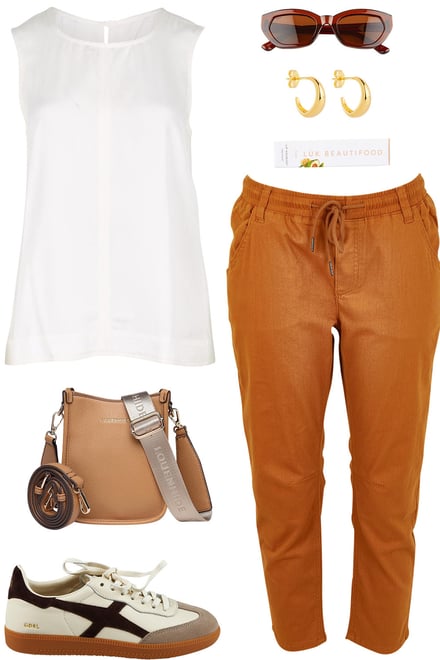 Ivory Tank With Rust Pants