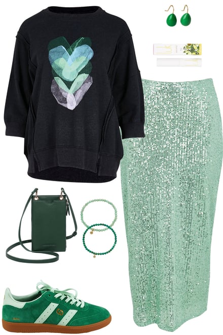 Black-Blue Jumper & Mint Sequin Skirt