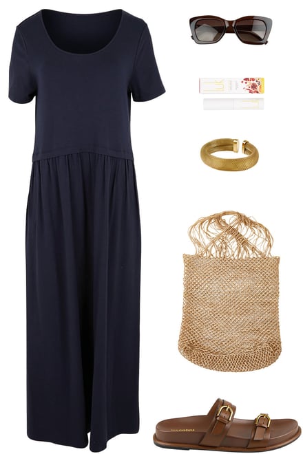 Navy Cotton Maxi With Dark Neutrals