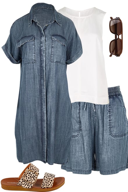 Lyocell Shacket & Shorts & Ivory Tank