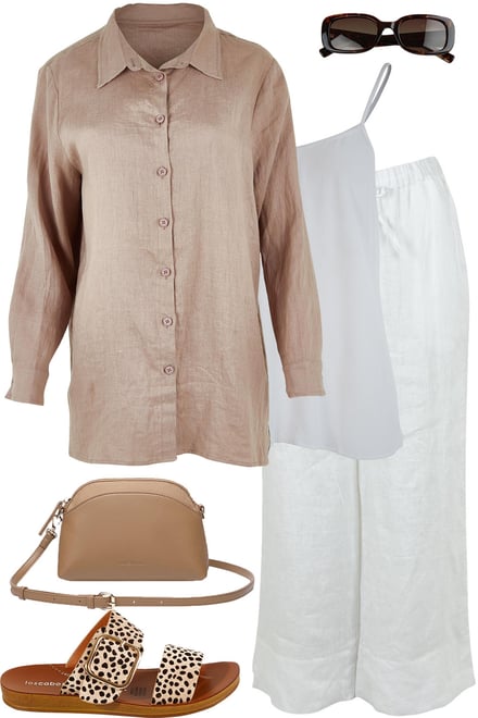 Latte Linen Shirt & White Linen Pants