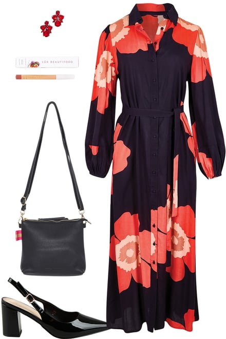 Bold Flower Shirt Dress With Black