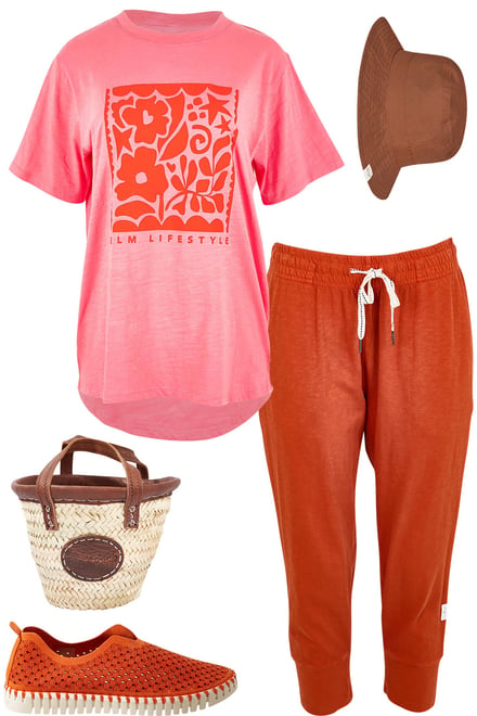 Pink Lemon Tee With Earth Brown Pants