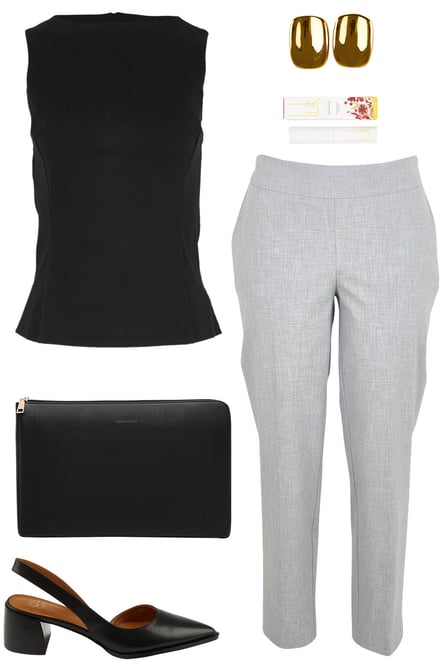 Black Boat Neck & Grey Tapered Pants