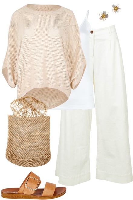 Natural Throw Sweater & White Pants
