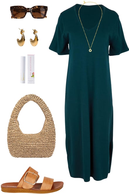 Petrol Knit Dress & Naturals & Gold