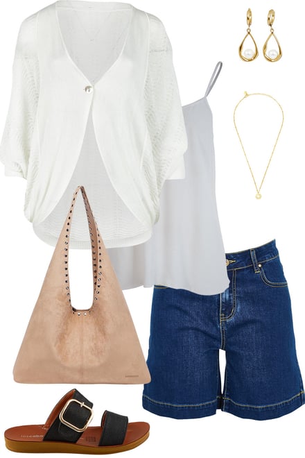 White Summer Cardi & Dark Denim Shorts