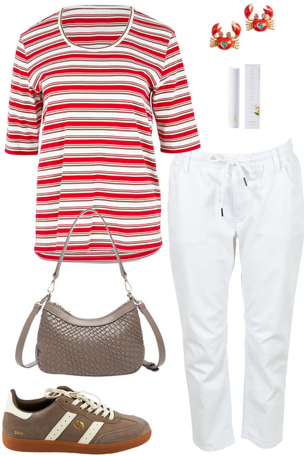 Redwhite Tee & White Drawstring Pants
