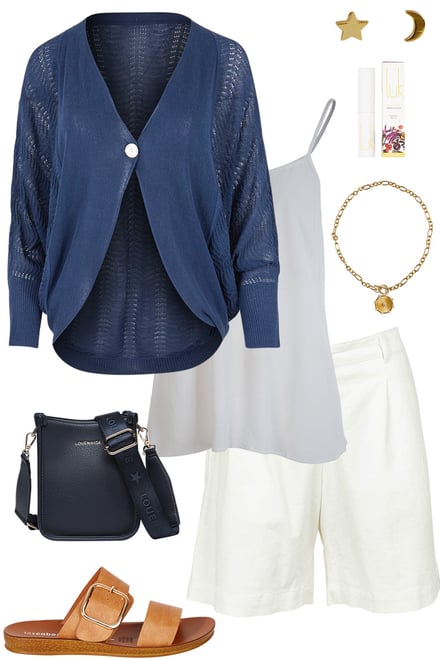 Blue Summer Haze Cardi & White Shorts