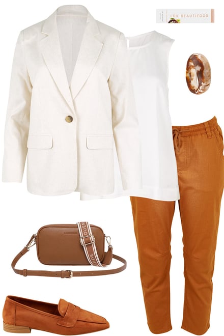 Ivory Blazer & Tank With Rust Pants