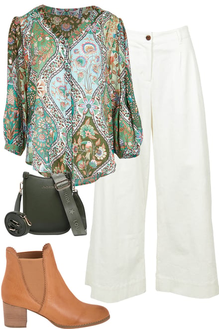 Greenfolk Blouse With White Pants