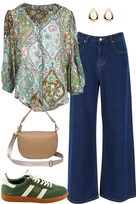 Greenfolk Blouse & Dark Denim Jeans