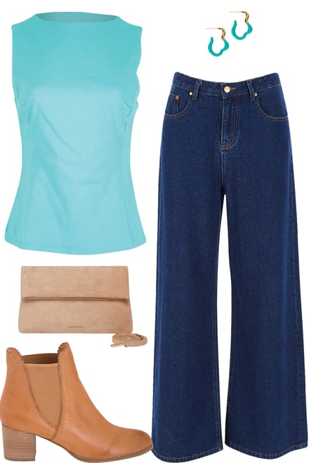 Aqua Boat Neck Top & Dark Denim