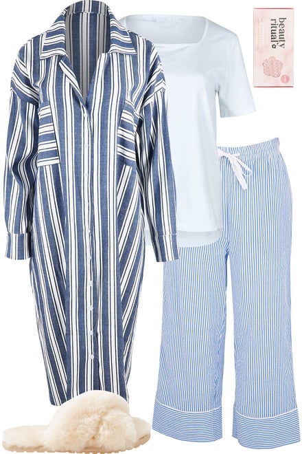 Sleep Shirt Over Tee & Seersucker Pants