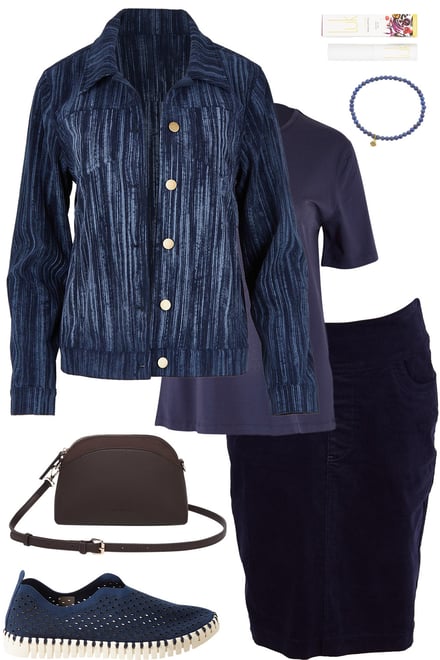 Navy Stripe Cord Jacket & Navy Skirt