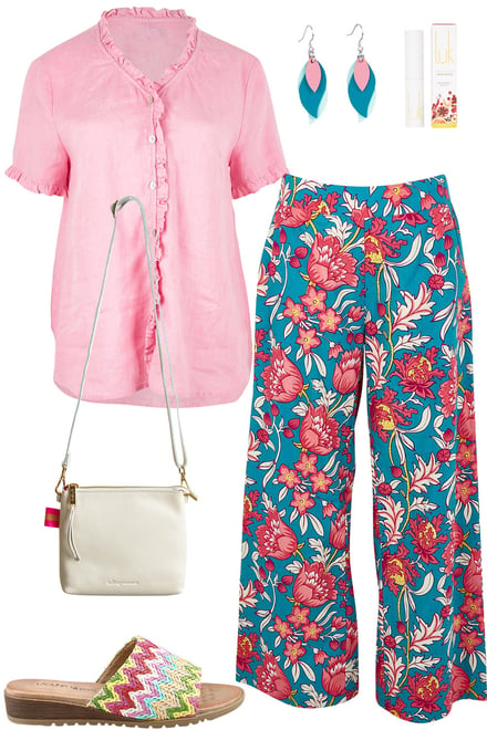 Musk Linen Top With Pinks & Blues