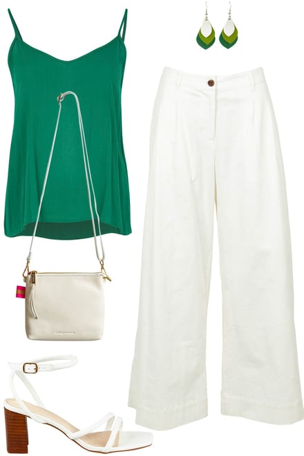 Emerald Cami With White Pants