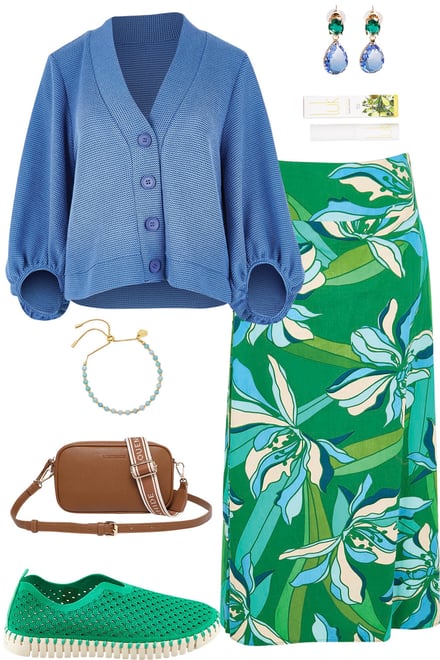 Sky Blue Cardi With Petal Rush Skirt