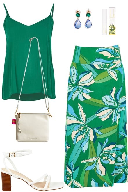 Emerald Cami With Petal Rush Skirt