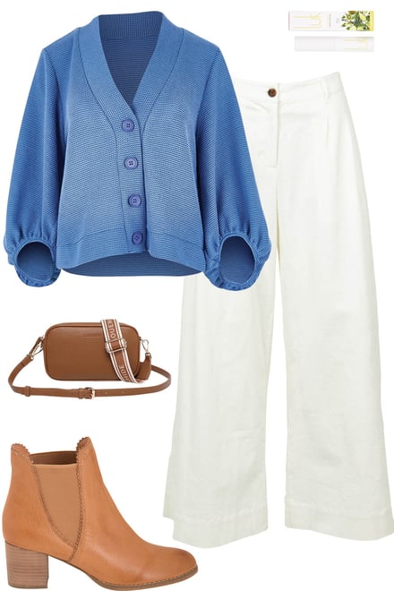 Sky Blue Cardi With White Pants