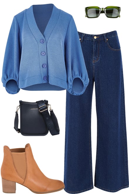 Sky Blue Cardi With Dark Denim