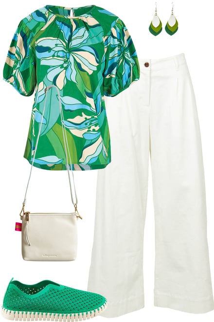 Petal Rush Top With White Pants