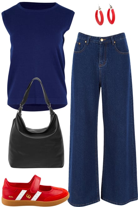Navy Knit Tank + Dark Denim + Red
