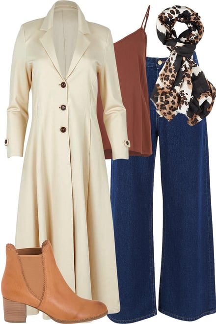 Sand Coat + Choc Cami + Dark Denim