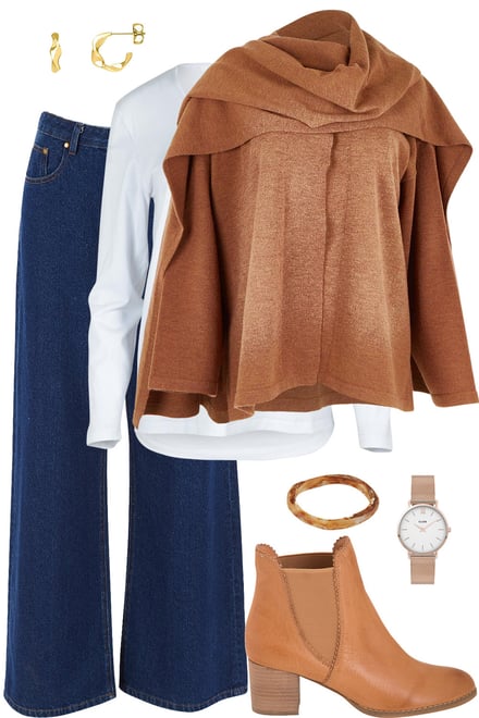 Chestnut Scarf Jacket With Dark Denim