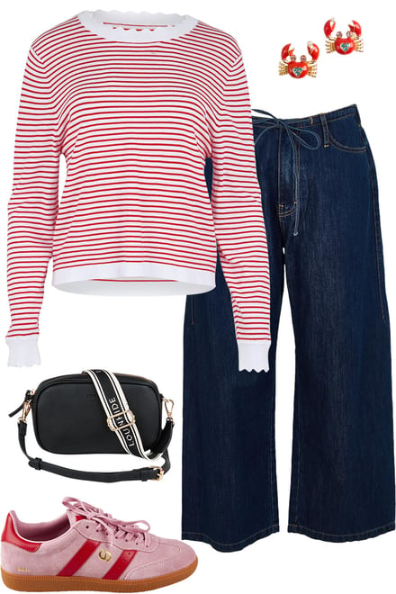 Red Knit Sweater With Dark Denim