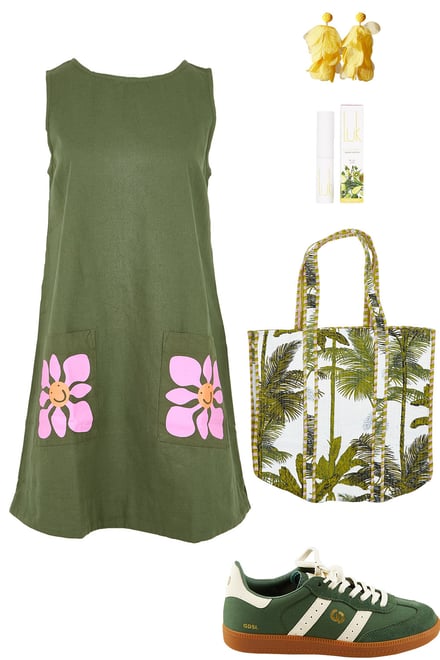 Hana Cotton Dress With Greens