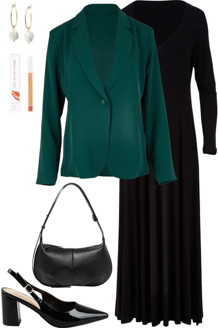 Dark Teal Blazer & Black Maxi