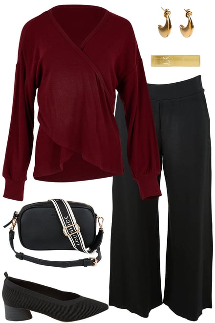 Plum Cross My Heart & Black Ponte Pants