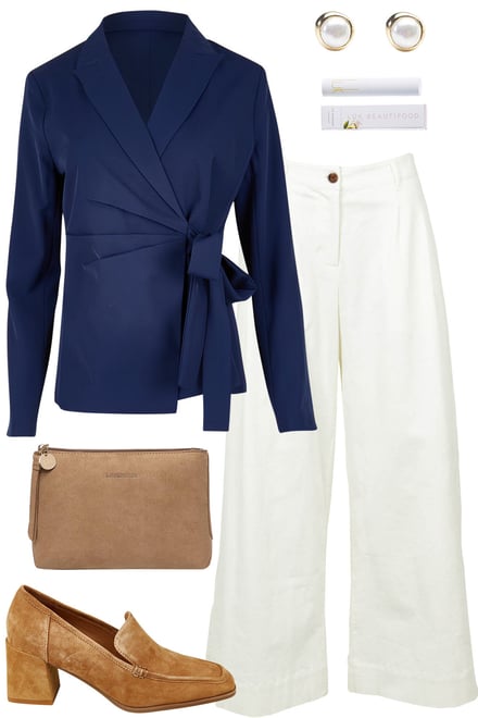 Navy Soft Blazer With White Pants