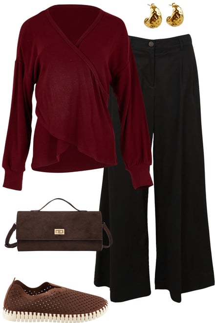 Plum Cross My Heart & Black Pants