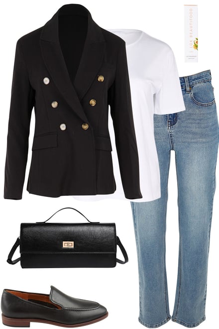 Black Blazer + White Tee + Light Denim