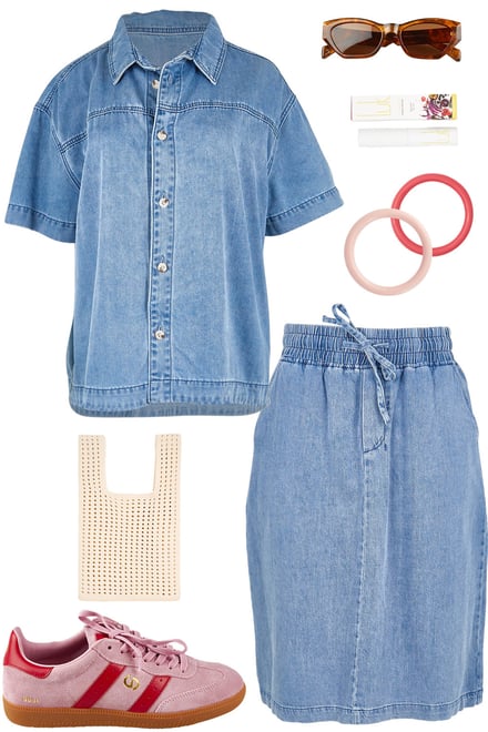 Quinn Shirt & Skirt Set With Pinks