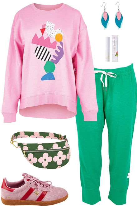 Playful Pink Sweater & Turquoise Pants