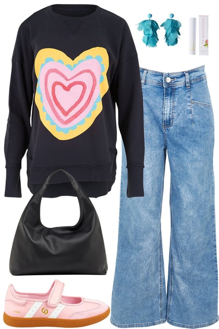 Flaming Heart Sweater & Light Denim