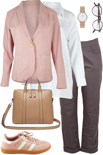 Softblush Blazer With Grey Pants