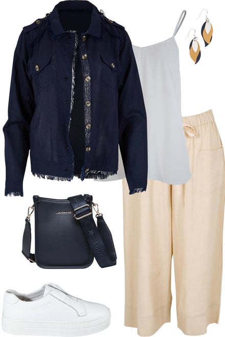 Navy Fringe Jacket With Sand Pants