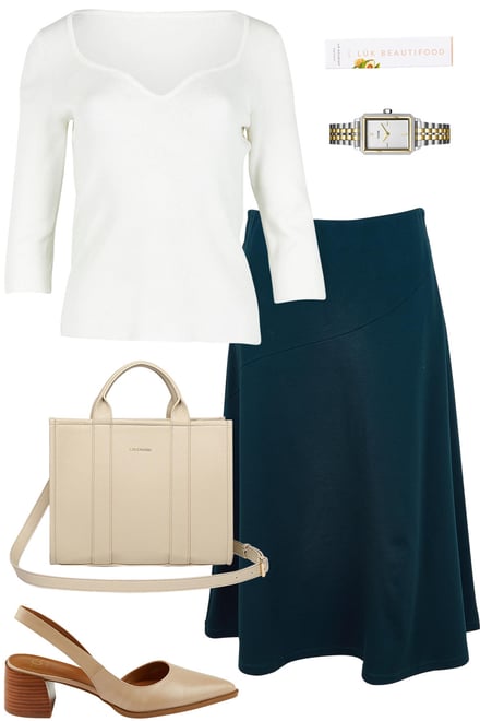 Snow Sweetheart Neck Top & Lagoon Skirt